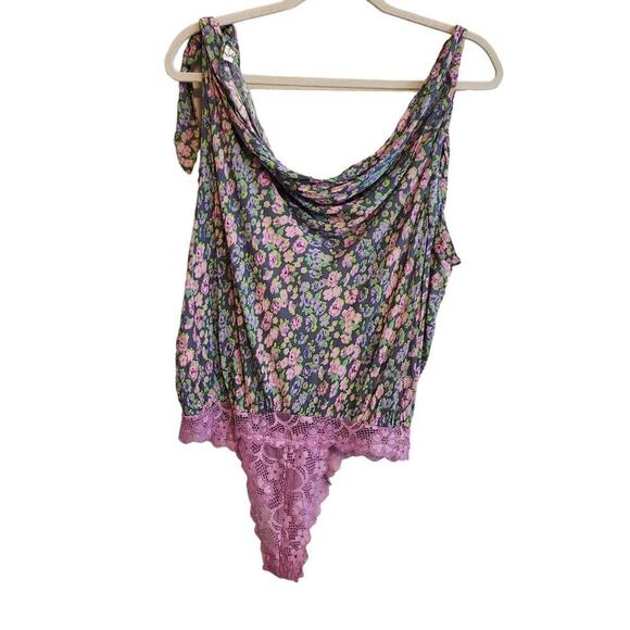 FREE PEOPLE Bare it All Thong Bodysuit Chambray Combo Size Medium - Picture 2 of 12